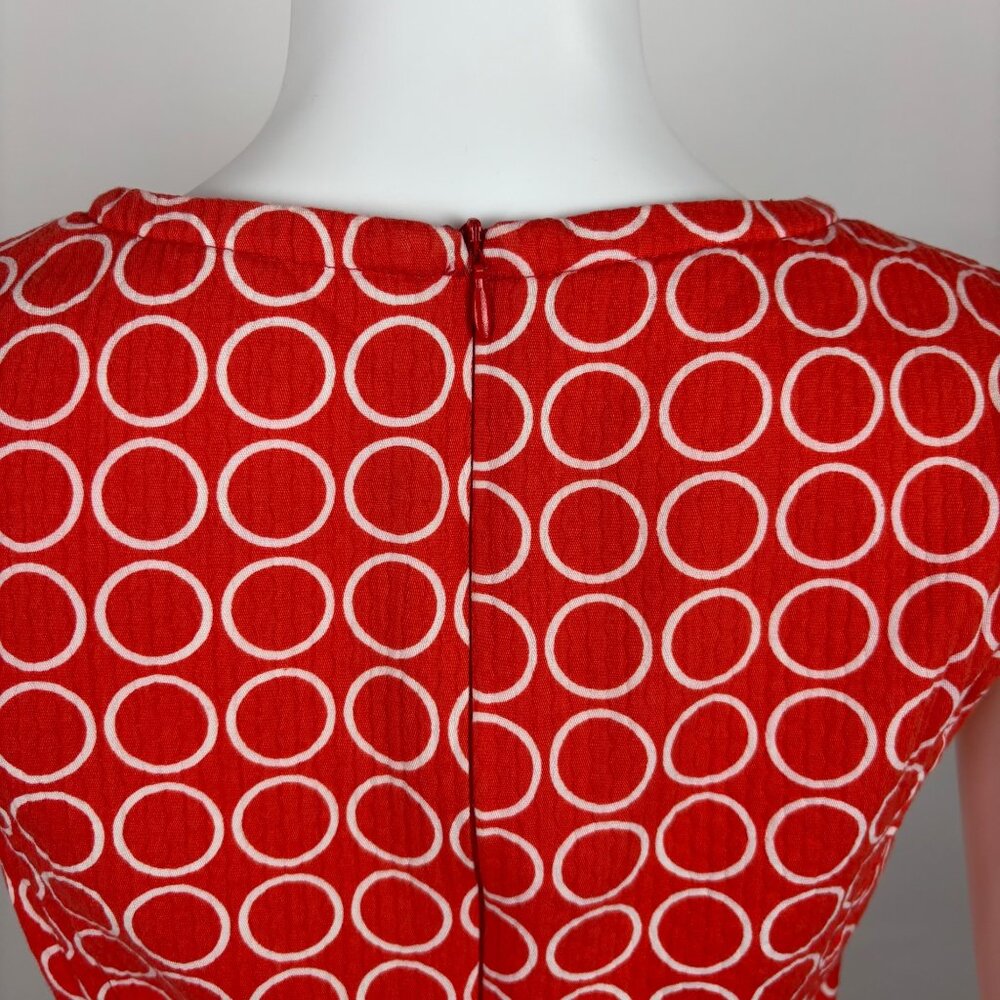 Retro Mod Dress Womens XS Red White Circle Geometric Print 60s Style Shift - Picture 10 of 10